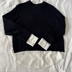 Brochu Walker The Parson Crew Looker Black with White Wool Cashmere Sweater XS